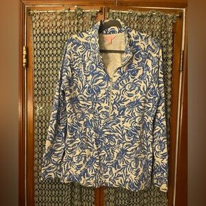 Lilly Pulitzer Blue Floral Quarter-Zip Pullover on White
